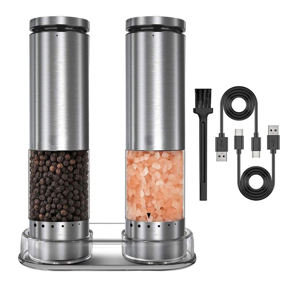 JFVKAF Rechargeable Electric Salt and Pepper Grinder Set with Adjustable  Coarseness, LED Light, Clear Base, Ideal for Kitchen SA1129E240 - The Home  ..., image size:1000x1000