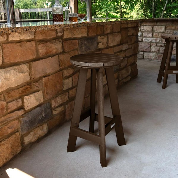 Highwood Birch Weathered Acorn Round Recycled Plastic Bar Height Outdoor Bar Stool
