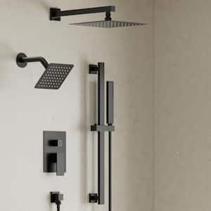 3-Spray 10 and 6 in. Wall Mount Dual Shower Heads and Handheld Shower Head in Matte Black (Valve Included)