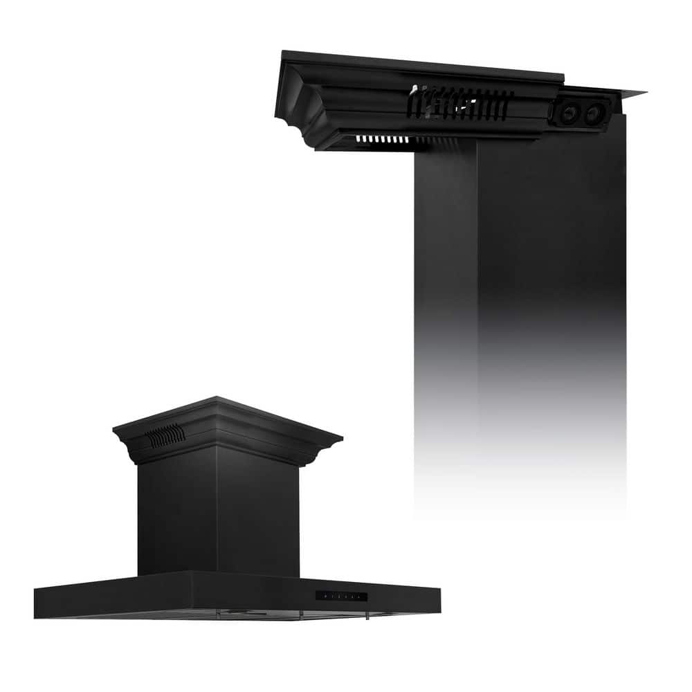 ZLINE Kitchen and Bath 36 in. 400 CFM Ducted Vent Wall Mount Range Hood in Black Stainless Steel with Built-in CrownSound Bluetooth Speakers
