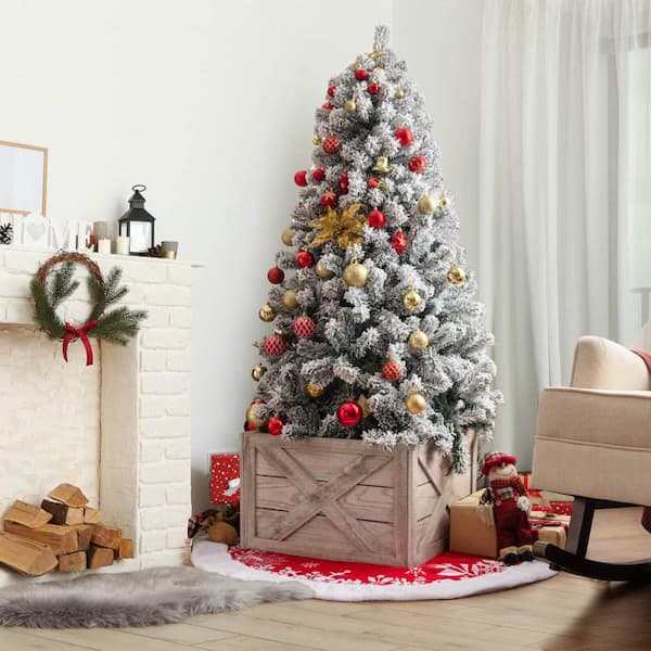 24 in. Wooden Tree Collar Box with Hook and Loop Fasteners, Light Brown
