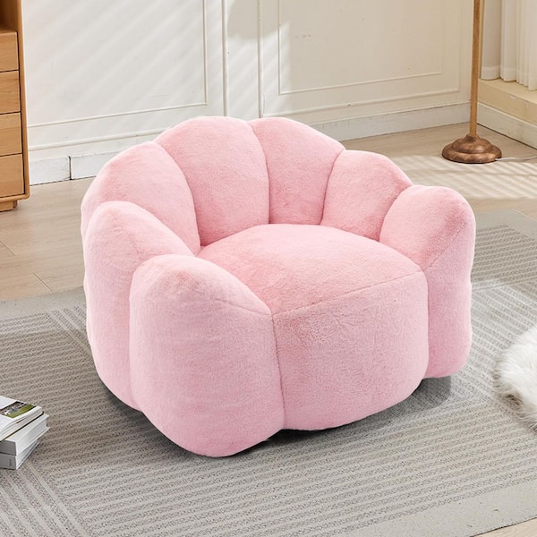 43.7 in. W Pink Faux Fur Medium Bean Bag for Living Room, Bedroom