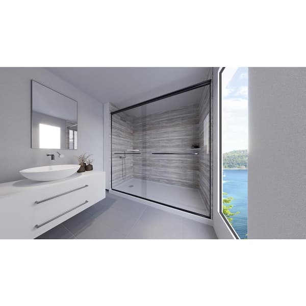 NuVo Driftwood-Rainier 60 in. x 32 in. x 99 in. Floor/Ceiling Base/Wall/Door Alcove Shower Stall/Kit Matte Black Left