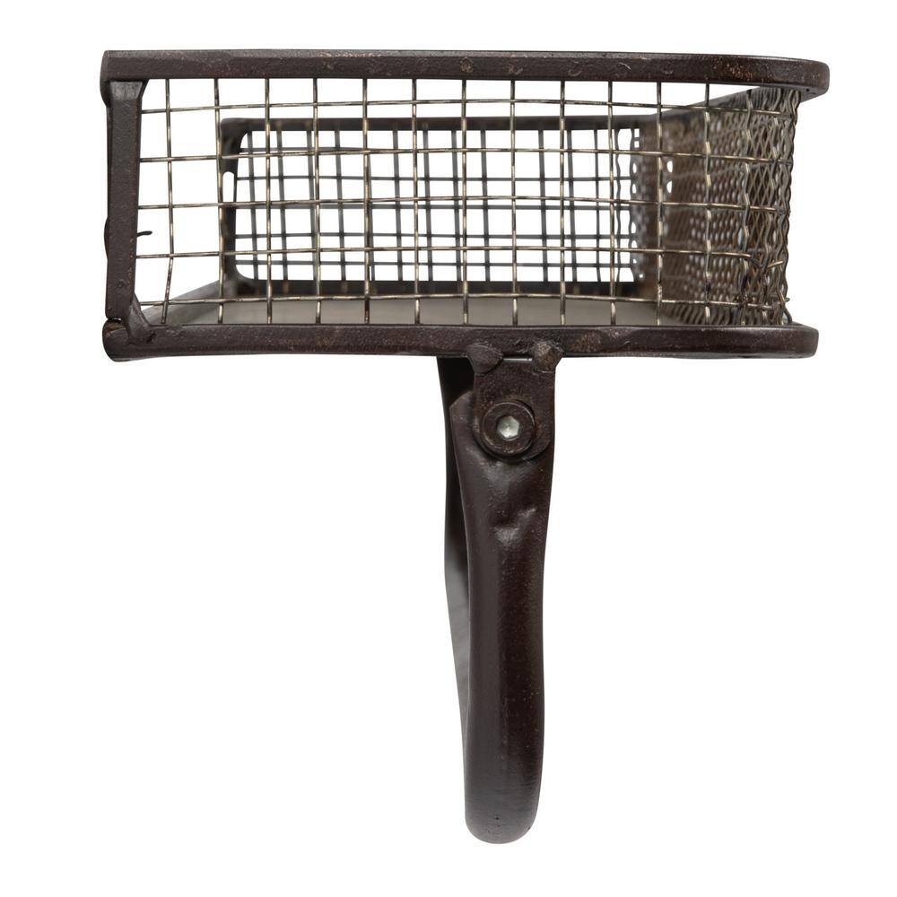 Gray Iron Floating Wall Shelves with Hanging Bar, Set of 2