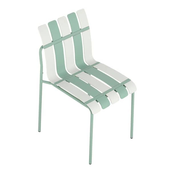 Haze Green, White Striped Pp Patio Outdoor Dining Chair (Set of 4)