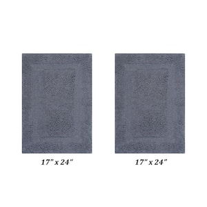 Lux Collection Gray 17 in. x 24 in. and 17 in. x 24 in. 100% Cotton 2-Piece Bath Rug Set