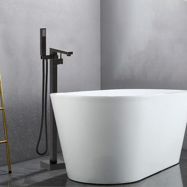 Single-Handle Freestanding Tub Faucet with Hand Shower Head in Venetian Bronze