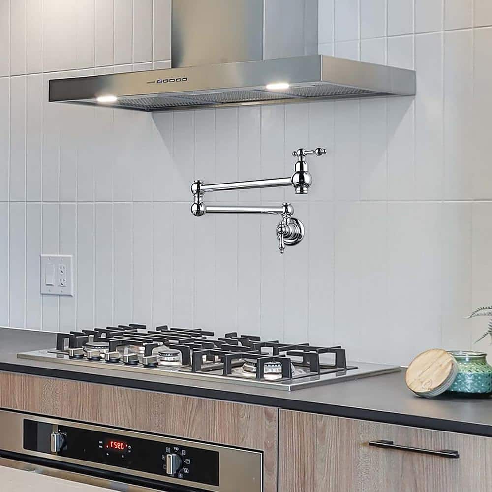 Chrome Wall-Mount Pot Filler Faucet with Dual Swing Arms