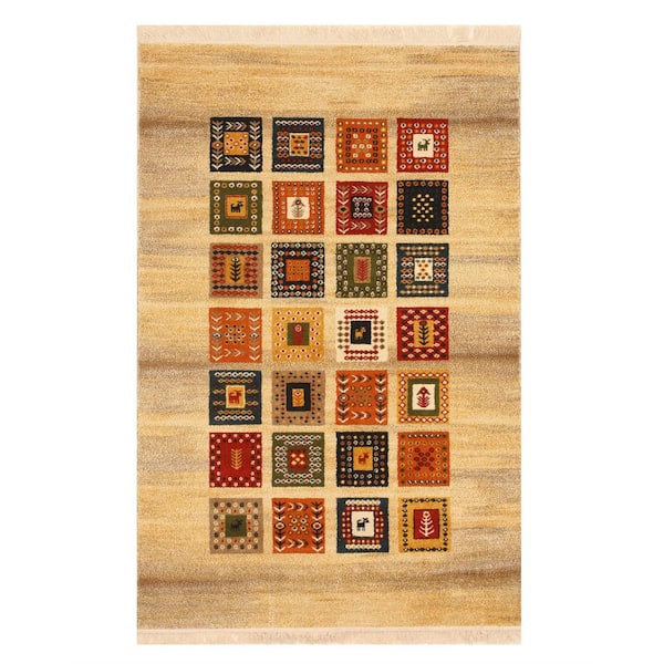 Beige 5 ft. x 8 ft. Bohemian Gabbeh Design Rug Area Rug
