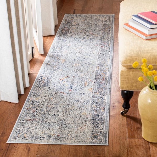 History 3 ft. x 10 ft. Light Gray/Navy Medallion Distressed Runner Rug