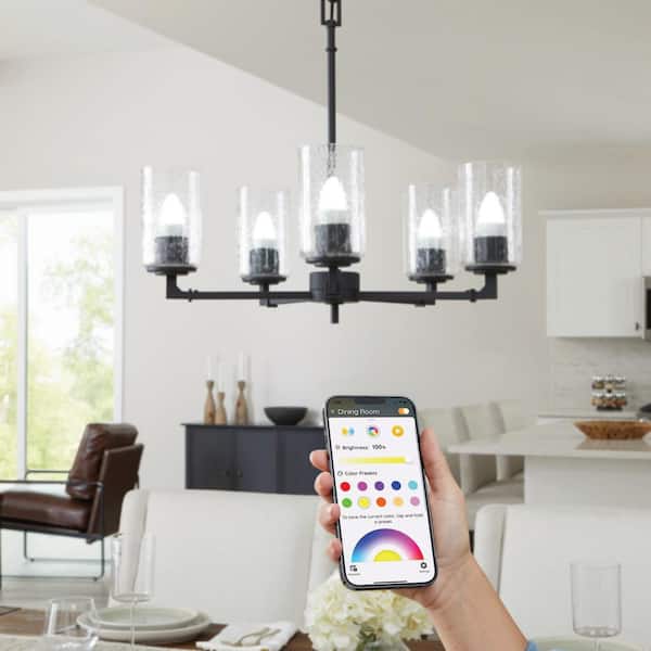 60-Watts Equivalent Smart B11 E26 Color Changing CEC LED Light Bulb with Voice Control (1-Bulb) Powered by Hubspace