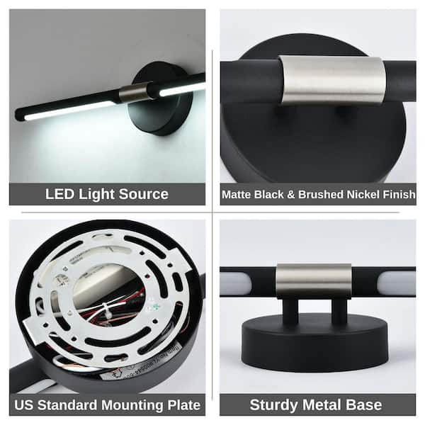 Nafissa 23.78 in. Black and Nickel LED Vanity Light Bar with 6000K White Light, 15W for Bathroom Living Room Bedroom