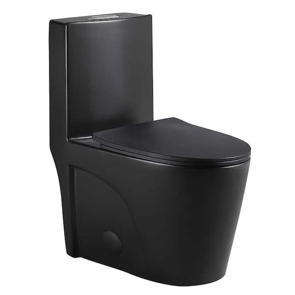 FAMYYT One-Piece 1.1/1.6 GPF Dual Flush Elongated Toilet in Matte Black
