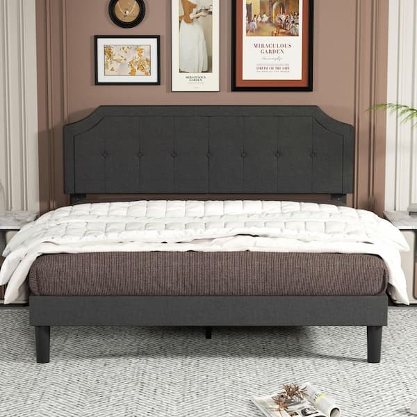 VECELO Queen Size Bed Frame With Headboard Upholstered Platform Bed ...