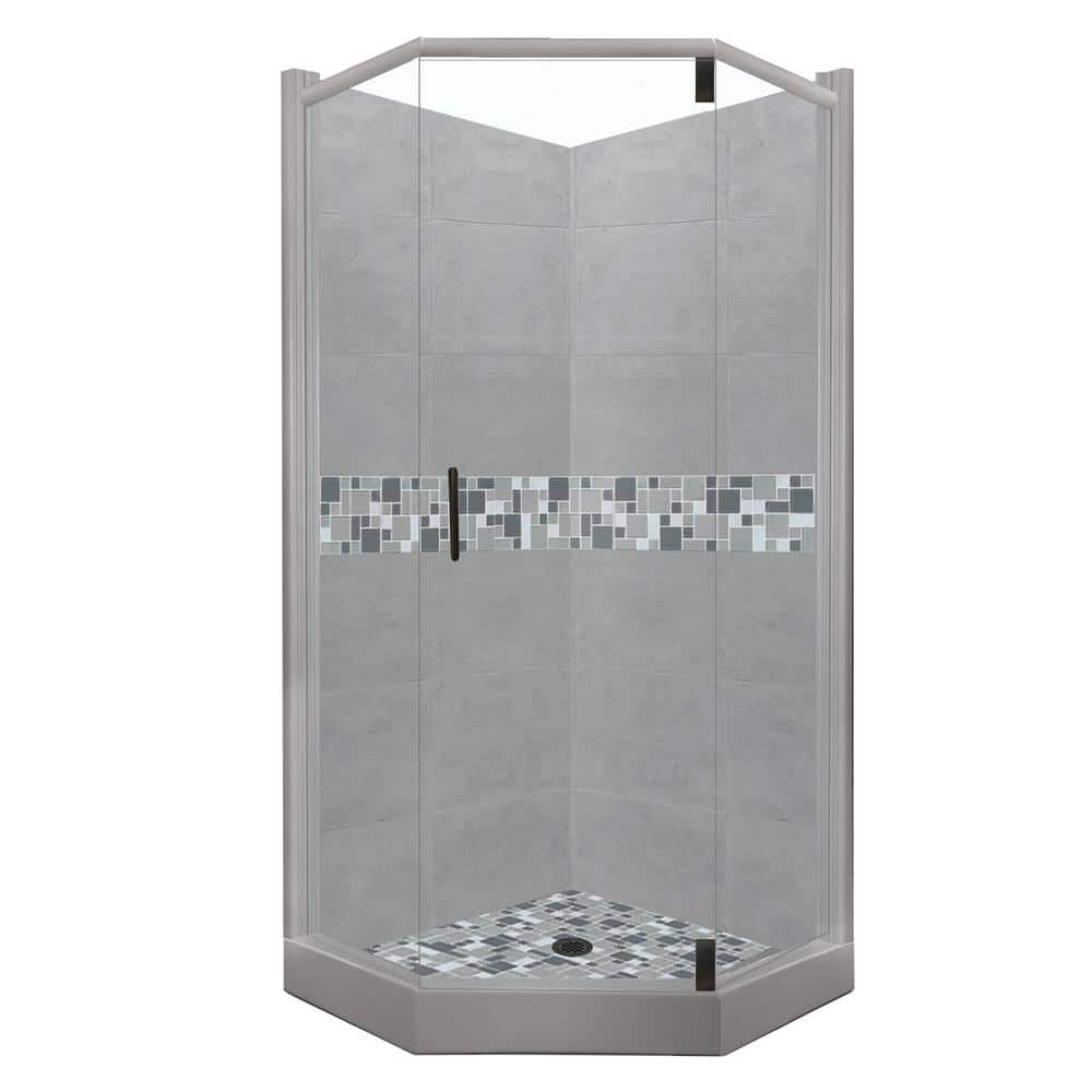 American Bath Factory Newport Grand Hinged 42 in. x 48 in. x 80 in. Right-Cut Neo-Angle Shower Kit in Wet Cement and Black Pipe Hardware, Newport and Wet Cement/ Black Pipe -  NGH-4842WN-RCBP