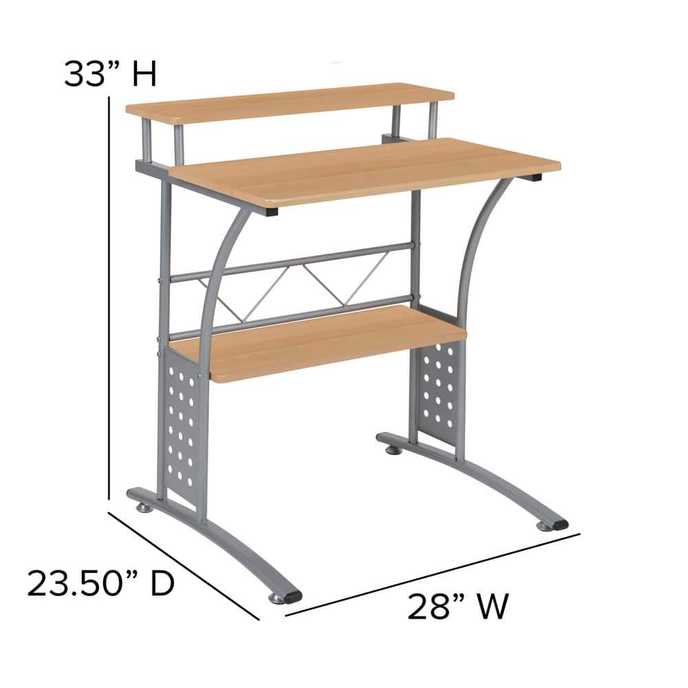 Clifton 28" Maple and Silver Compact Computer Desk with Storage Shelves