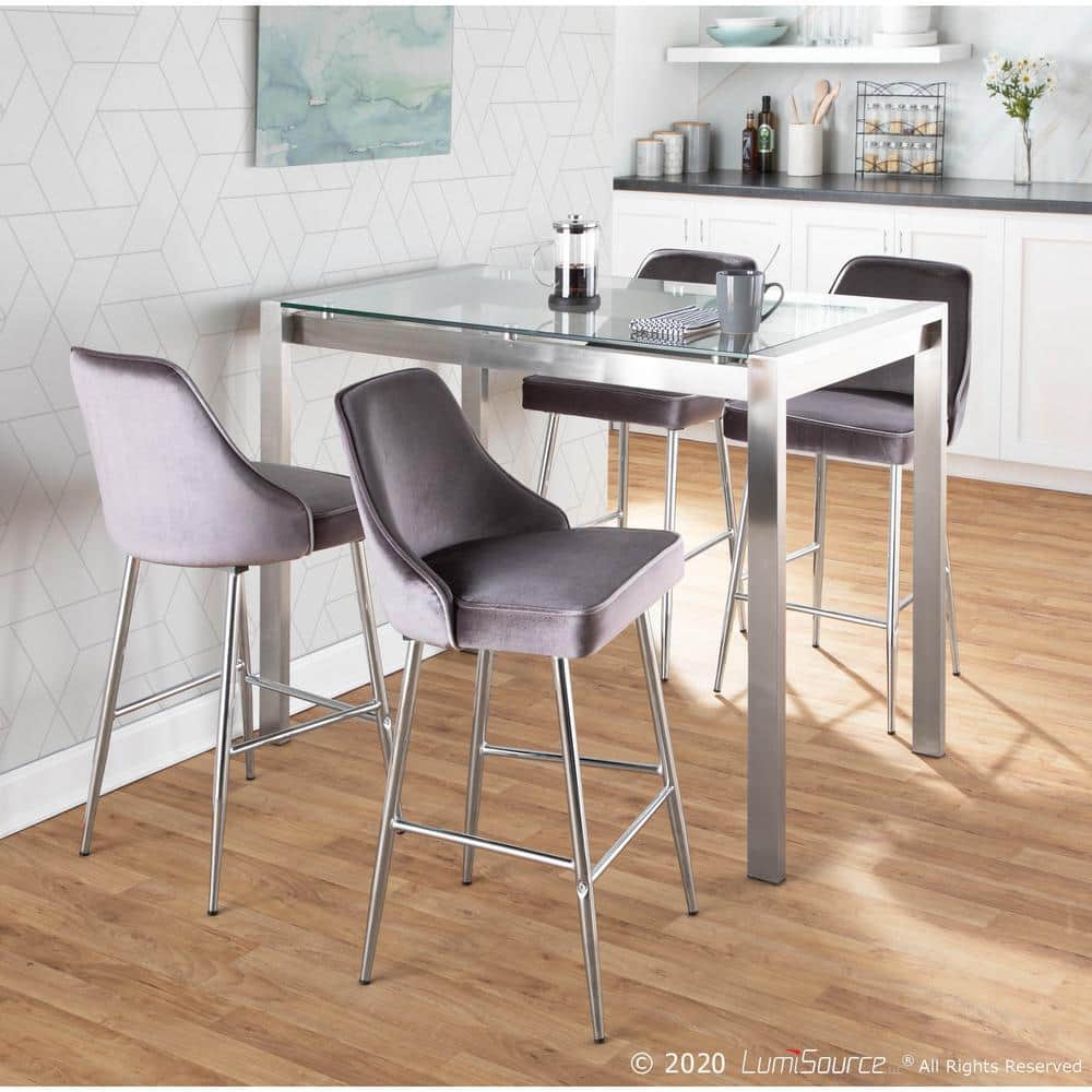 Marcel Silver Velvet and Chrome Contemporary Counter Stools - Set of 2