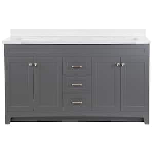 Thornbriar 61 in. W x 22 in. D Vanity in Cement with Cultured Marble Vanity Top in White with White Sink