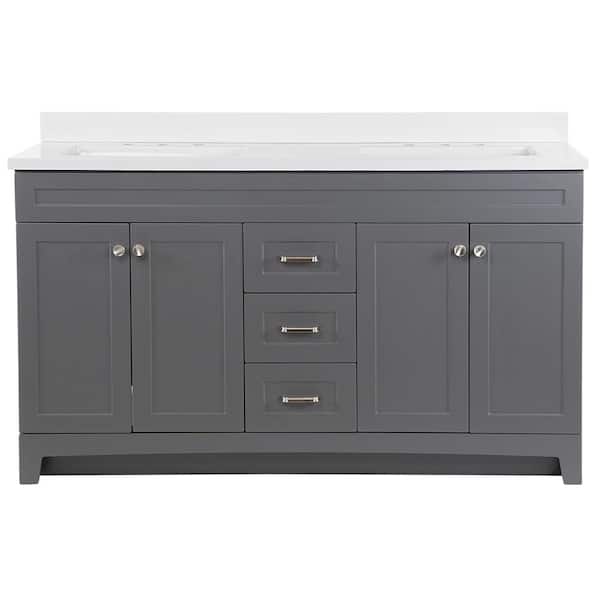 Thornbriar 61 in. Double Sink Cement Bath Vanity with White Cultured Marble Top (Assembled)