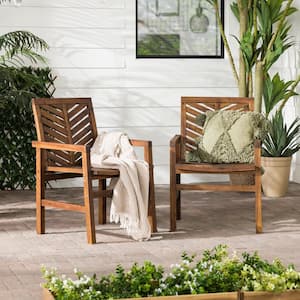 2-Piece Dark Brown Acacia Wood Outdoor Lounge Chair