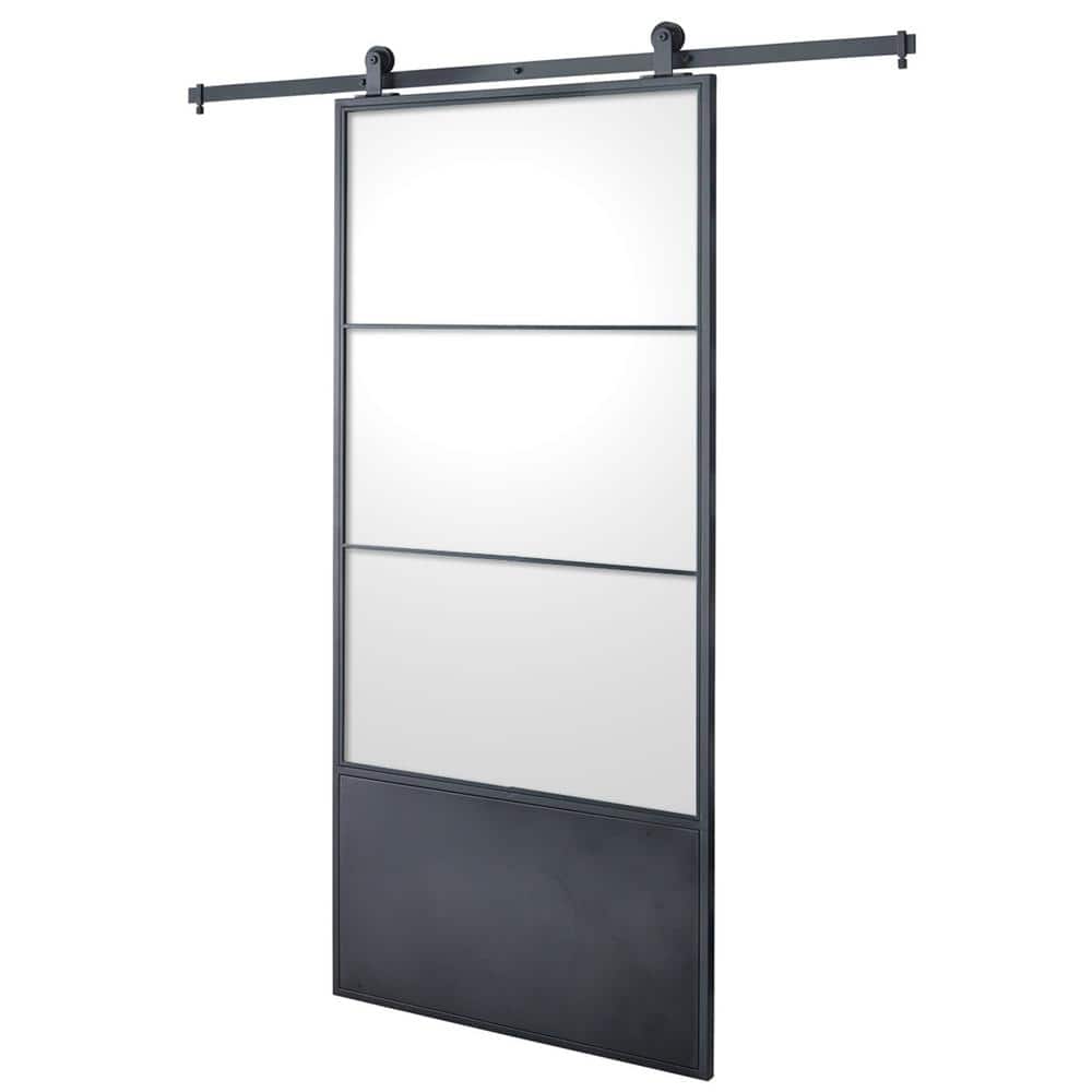 37 in. x 84 in. 3/4 Lite Concorde KD Clear Glass Black Metal Finish Sliding