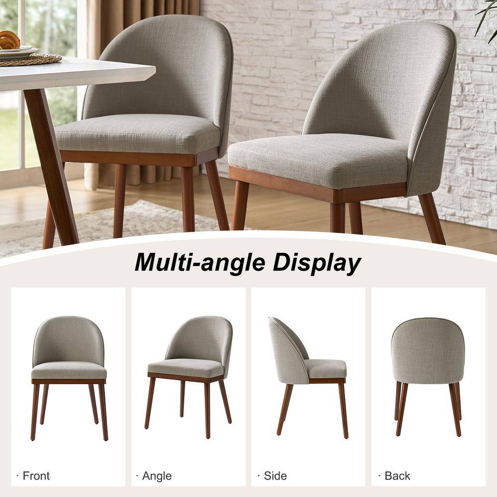 Gray Upholstered Low Back Dining Chair with Solid Wood Legs Set of 2