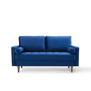 Valour 61.5 in. Navy Velvet 3-Seater Loveseat with Removable Cushions
