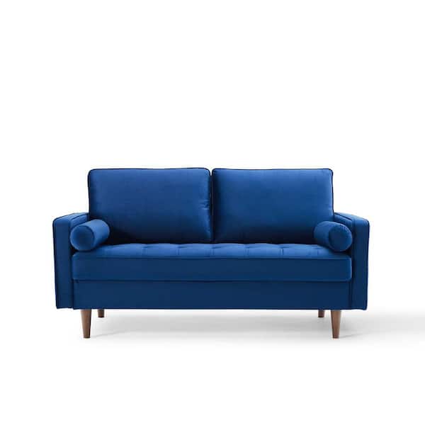 MODWAY Valour 61.5 in. Navy Velvet 3-Seater Loveseat with Removable Cushions