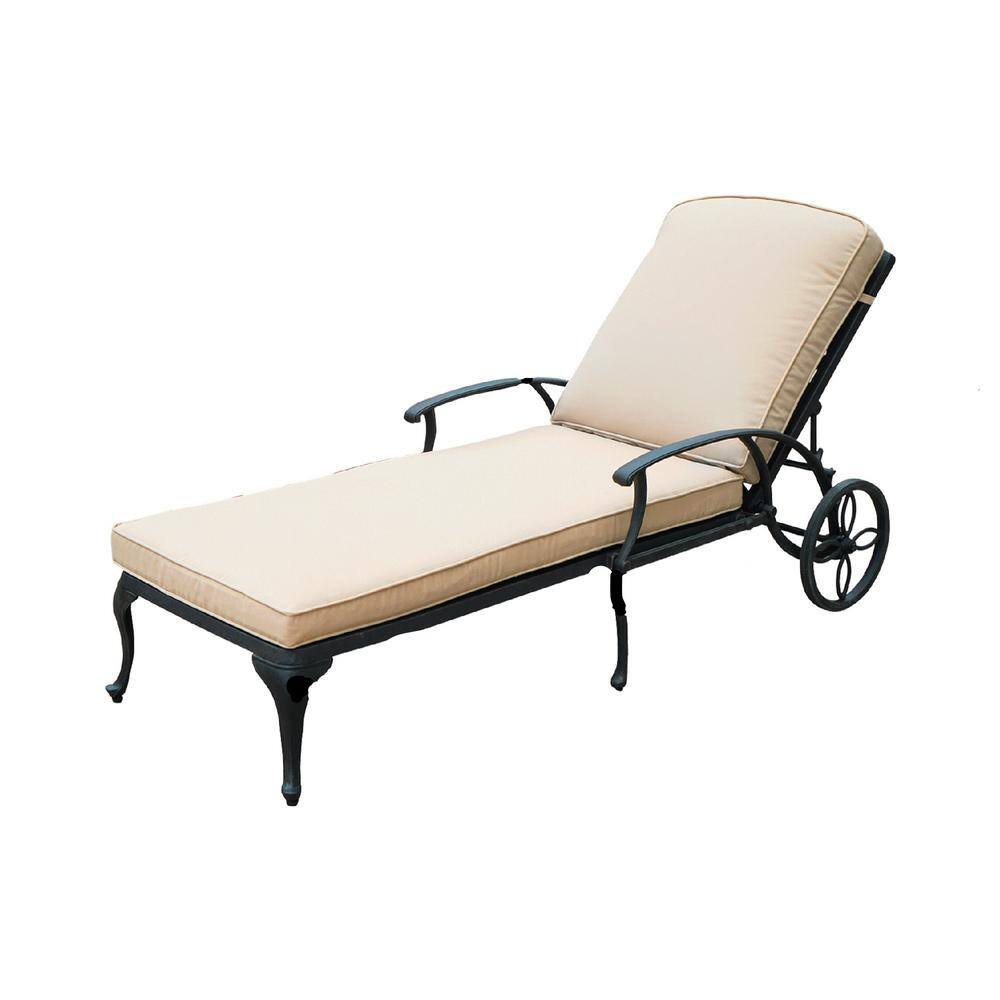 Black Aluminium Cast Outdoor Patio Lounge Chair with Beige Cushion