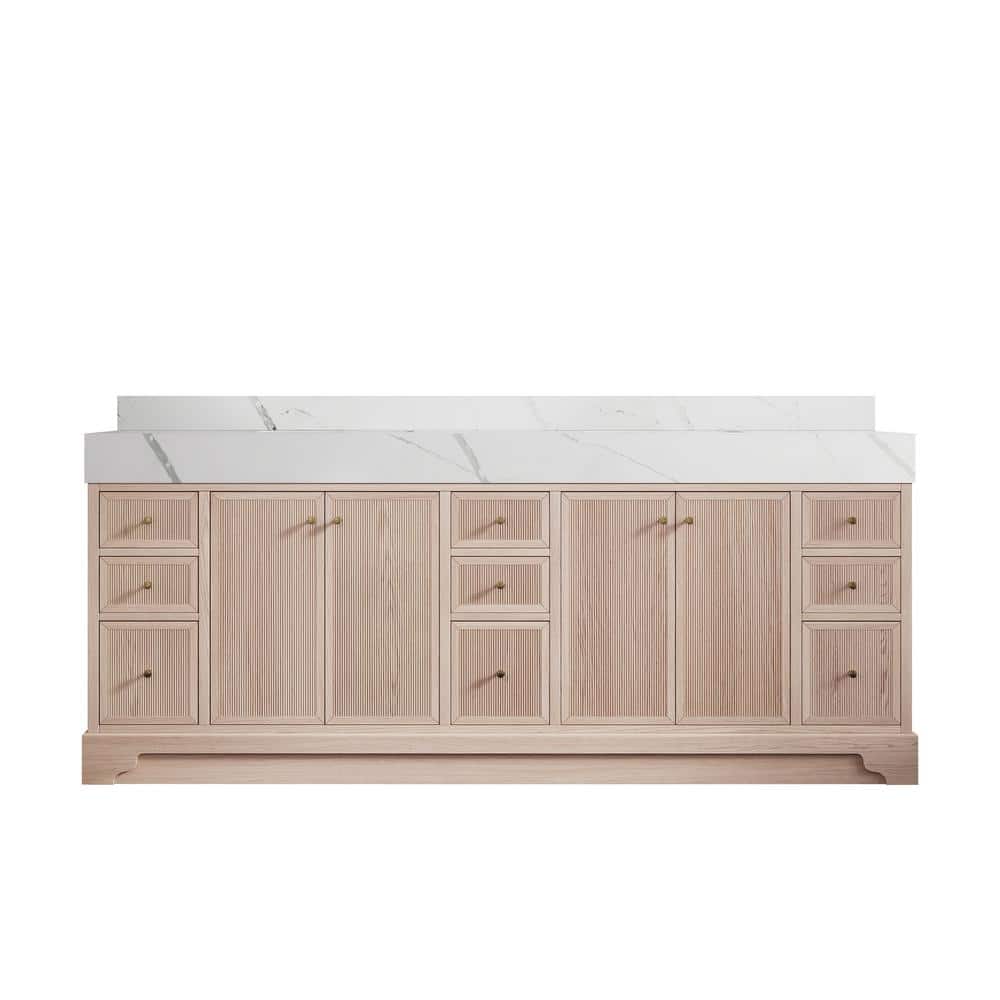 "Manhattan Oak 84 in. W x 22 in. D x 36 in. H Double Sink Bath Vanity in White Oak with 5"" Calacatta Laza Top" price history on PriceWatchPro