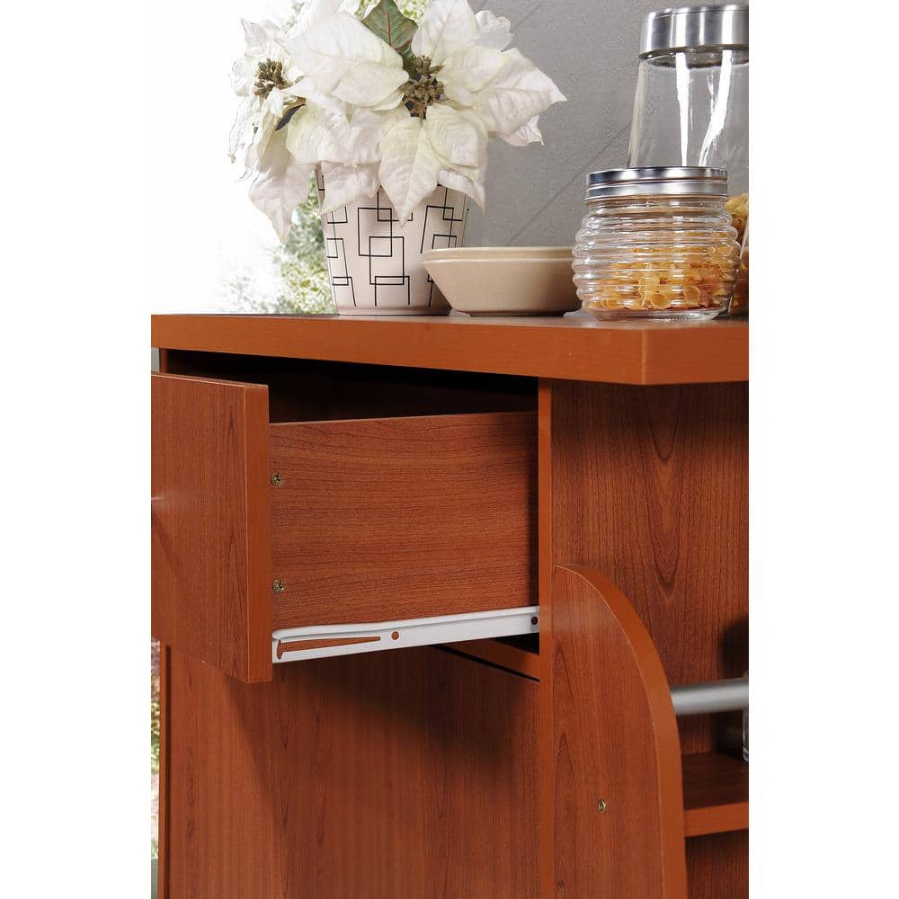 Cherry Wood Kitchen Cart with 3-Shelf Spice Rack and Storage