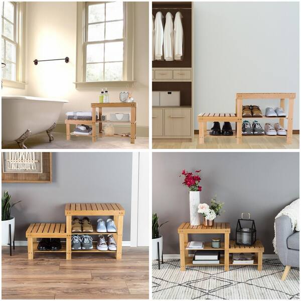 Lavish Home 18.25 H 5-Pair 3-Tier Brown Bamboo Shoe Rack 399491JAU