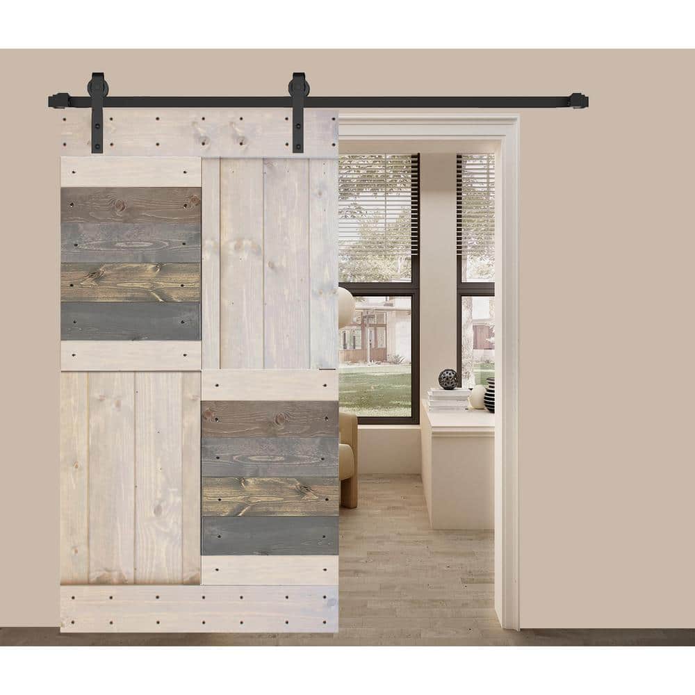Gray and Brown Solid Wood Multipanel Sliding Barn Door Slab
