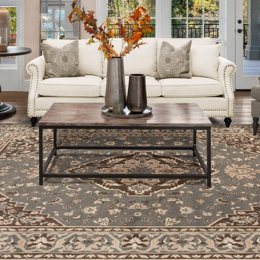 Gray Floral Medallion Synthetic Indoor Area Rug, 3'x5'