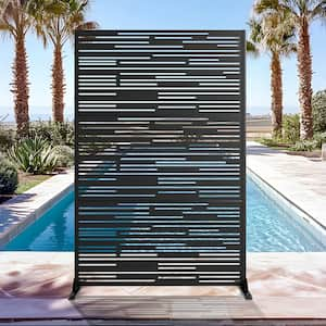 72 in. H x 47 in. W Galvanized Metal Wall Decal Outdoor Privacy Screens Garden Fence Louvered in Black