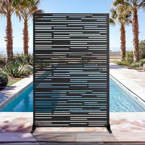 Dovelina 72 in. H x 47 in. W Galvanized Metal Wall Decal Outdoor Privacy Screens Garden Fence Louvered in Black