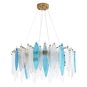 23.6 in. 8-Light Bronze Modern Round Chandelier with Leaf-Shaped Glass Shades, No Bulbs Included