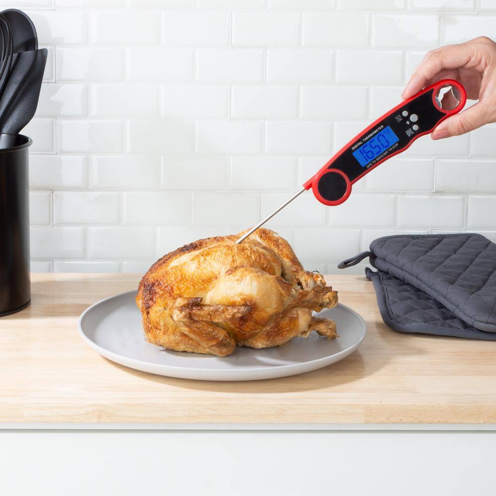 Red Water-Resistant Digital Wireless Meat Thermometer