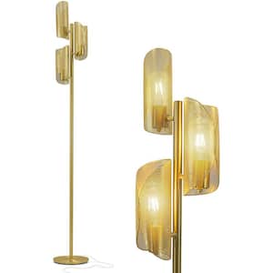 Lyra 71 in. Brass LED Tree Floor Lamp with 3 Adjustable Light Shades