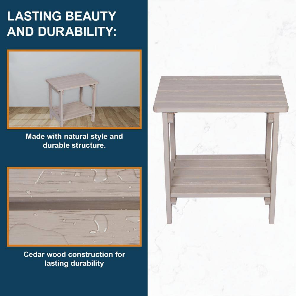 Gray Cedar Wood Rectangular Indoor/Outdoor Side Table
