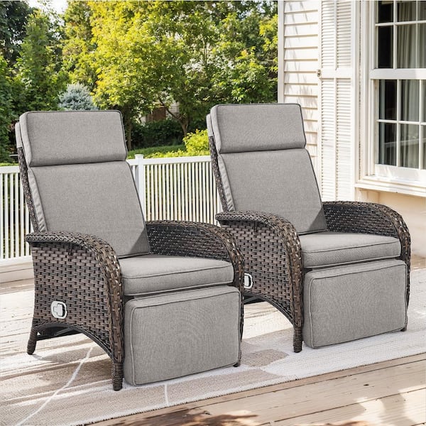 Gymojoy Carlos Brown Wicker 2-Piece Outdoor Chaise Lounge Chair, Patio Adjuestment Recliner with Beige Olefin Soft Cushion