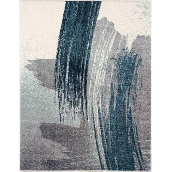 Rug Branch Nova White Blue 6 ft. 6 in. x 9 ft. 4 in. Modern Abstract Area Rug