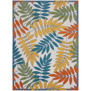 Aloha Ivory/Multi 9 ft. x 12 ft. Floral Modern Indoor/Outdoor Patio Area Rug