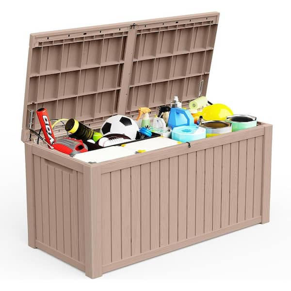 OUPES 180 gal. Light Brown Resin Outdoor Storage Deck Box