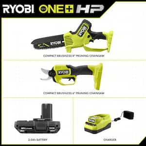 ONE+ HP 18V Brushless 8 in. Battery Compact Pruning Mini Chainsaw and Pruner with 2.0 Ah Battery and Charger