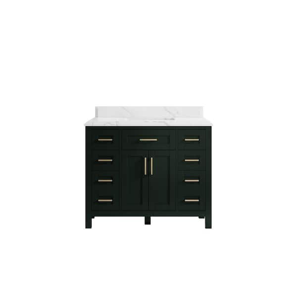 Willow Collections Cambridge 42 in. W x 22 in. D x 36 in. H Bath Vanity in Dark Green with Cove Edge Calacatta Quartz Top
