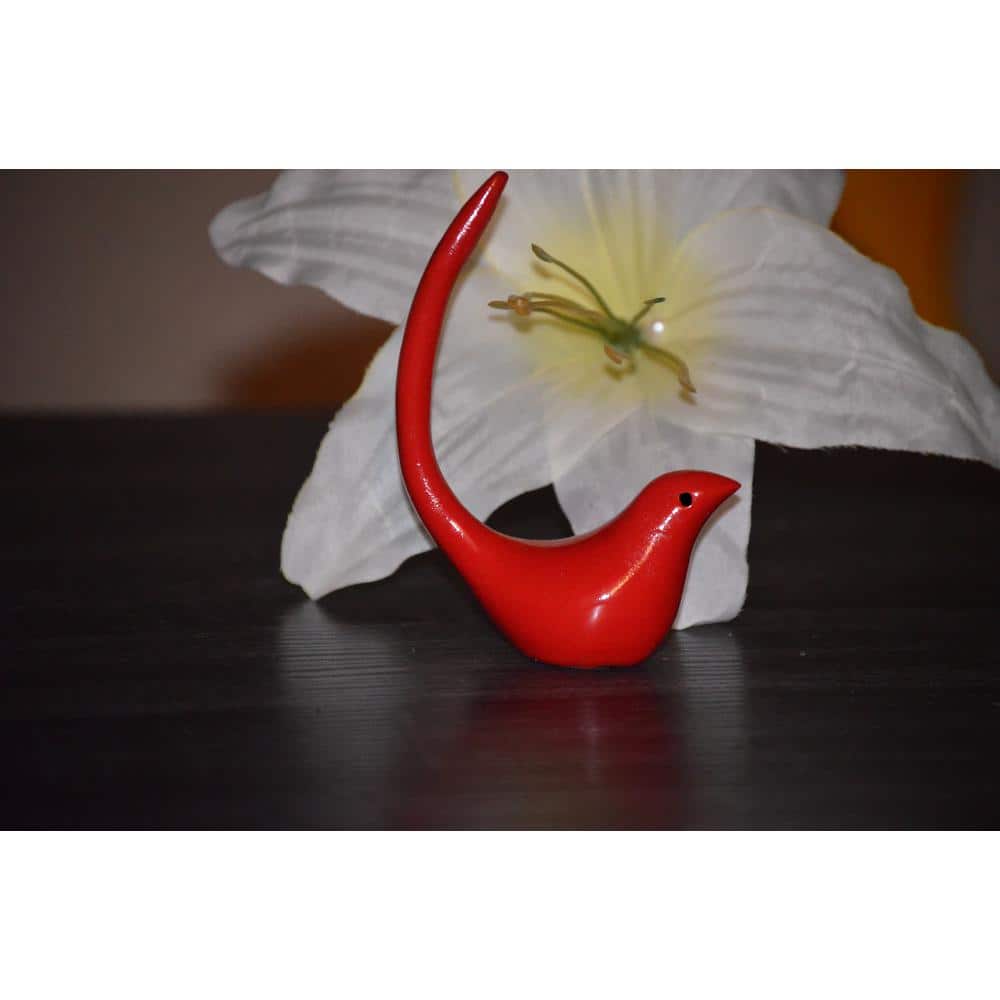 Small Rustic Shabby Spring Garden Red Bird w/ Hat & Flowers Figurine 