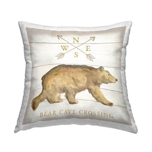 Bear Cave Crossing Compass Tan Square Outdoor Throw Pillow