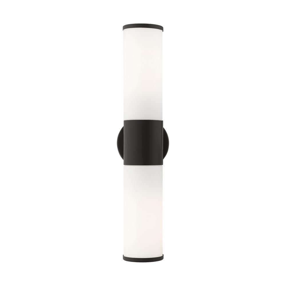 Sleek Urban Black Bronze 2-Light Outdoor Vanity with Satin Opal White Glass