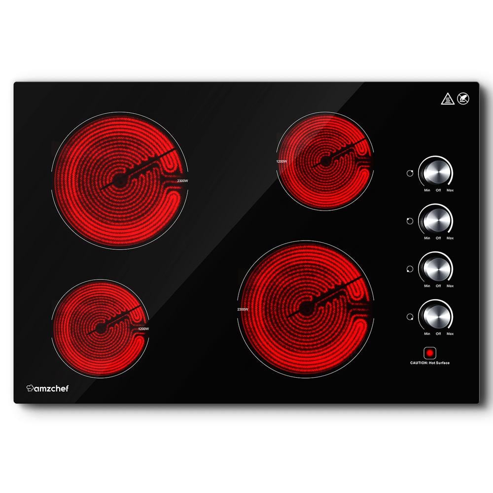 30 in. 4 Elements Radiant Electric Cooktop in Black with Knob Control